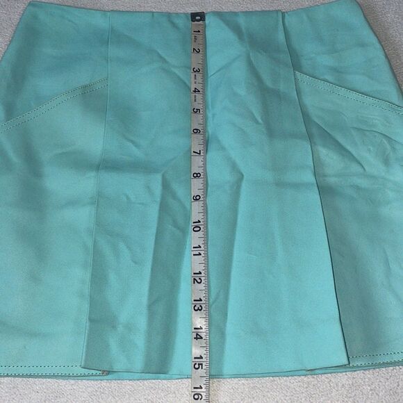 3•1 Phillip Lim Turquoise Skirt 100% Silk Lining 100% Leather Trim (Size: 4) - Picture 9 of 16